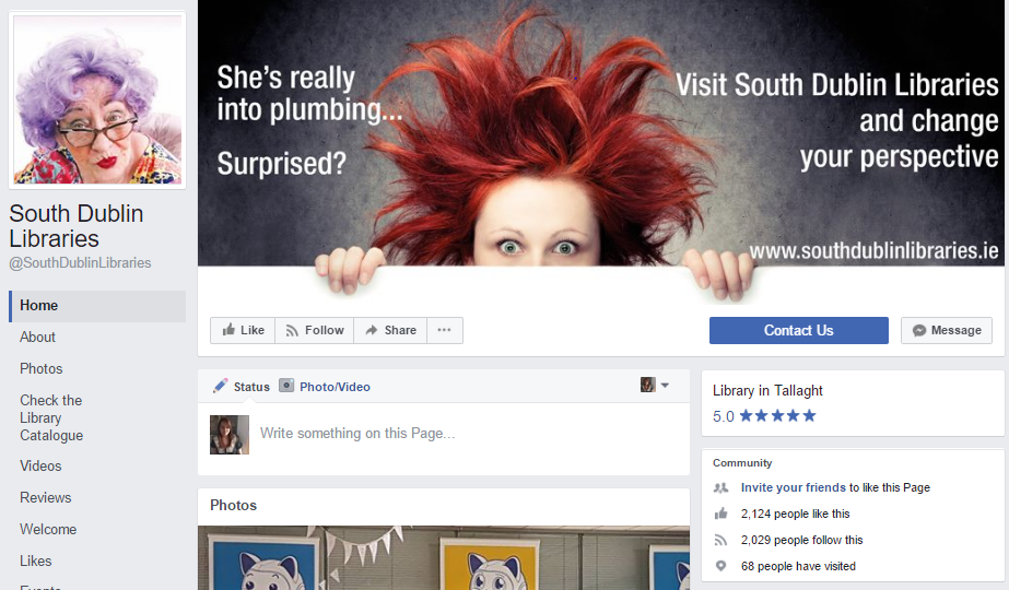 Use Facebook for marketing your library - Example of South Dublin Libraries Facebook Page