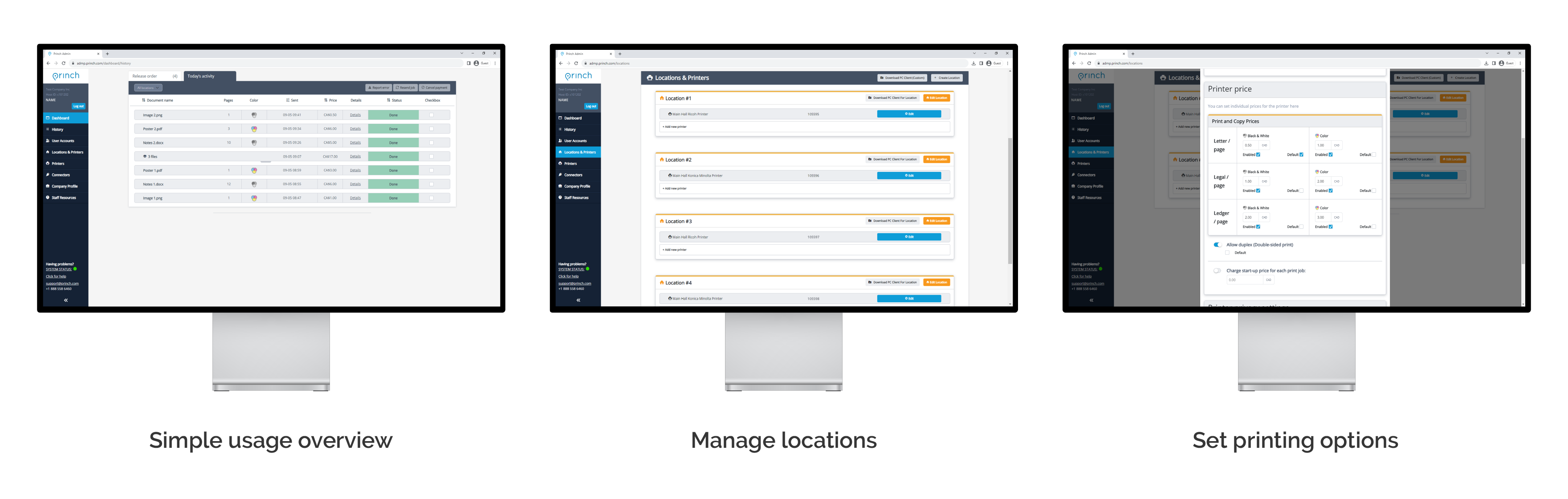 Princh Administration Panel Examples