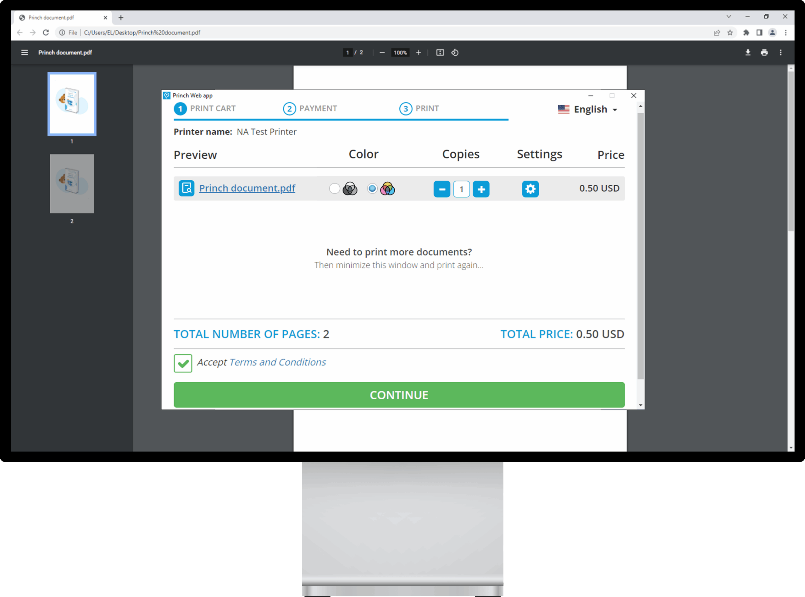 Princh on public PCs works and looks just like the web app.