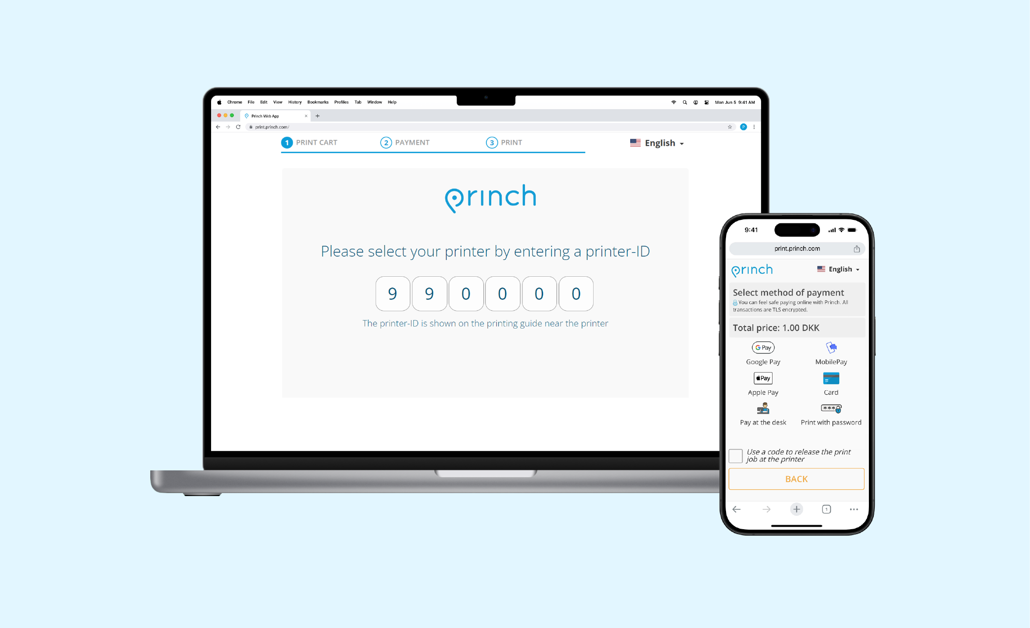 The Princh web app interface on a mobile phone and a laptop