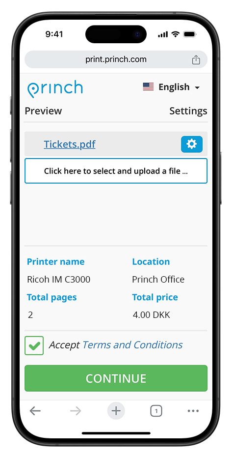 Users see their documents, price, and the location they are printing at in our web app.